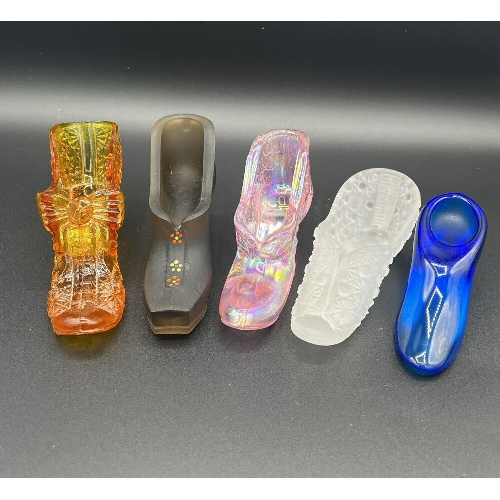 VTG Art Glass Slippers Shoes Fenton LE Smith Westmorland Other - Set Of 5‎